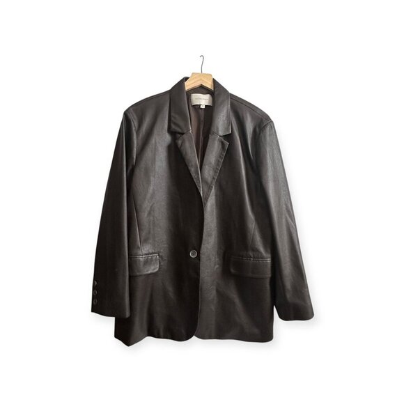 Brochu Walker The Farley Single-Button Vegan Leather Blazer in Timber/Brown,  Si - Picture 1 of 15
